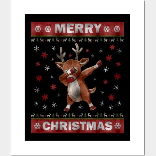 Dabbing Reindeer Ugly Christmas Sweater Reindeer Posters and Art